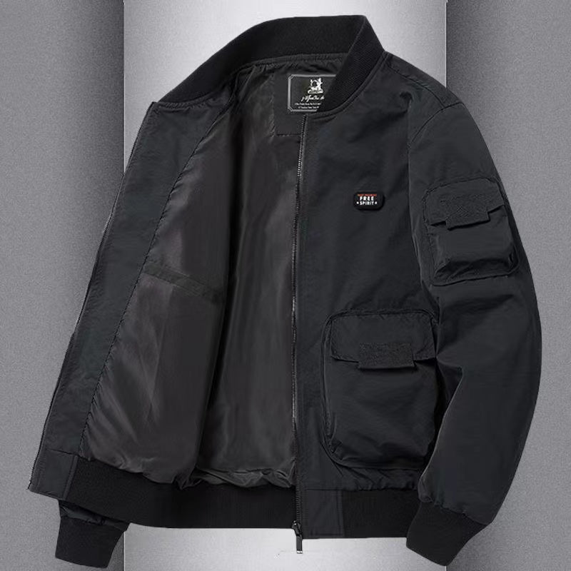 New Autumn Casual Pilot Jacket with Multiple Pockets, Workwear Style, Retro Men's Windproof and Breathable Outerwear, Baseball Jacket