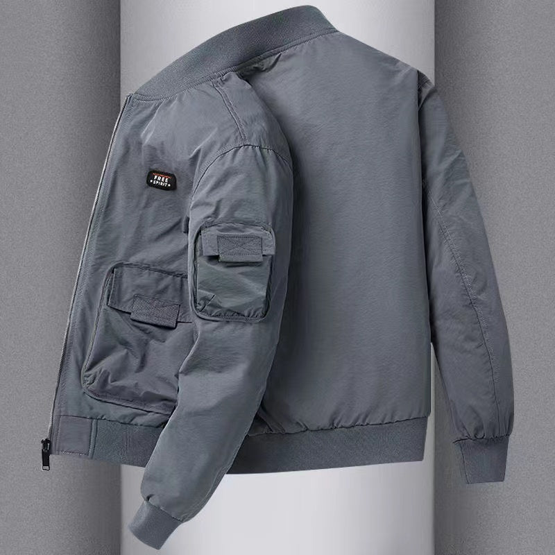 New Autumn Casual Pilot Jacket with Multiple Pockets, Workwear Style, Retro Men's Windproof and Breathable Outerwear, Baseball Jacket